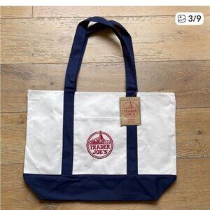 Trader Joes Navy and White Tote Bag
